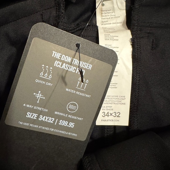 Fabletics The Don Trouser (Classic Fit) Sz 34x32 - Picture 8 of 8